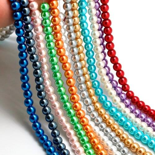 4/6/8/10mm Painted Color Pearlized Round Loose Glass Imitation Pearl Beads for Choker Necklace Bracelet Earrings Jewelry Making
