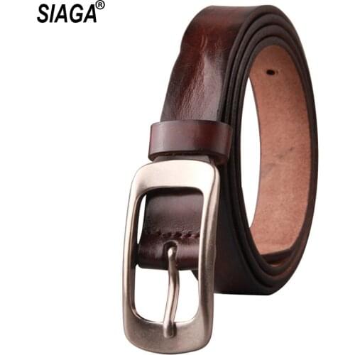 Solid Cow Cowhide Leather Belts Simple Alloy Buckle Metal Soft Belt for Women Actual Picture Showing 22mm Width FCO039