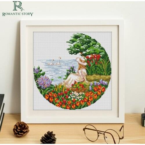 Romantic Story Cross Stitch Kits Needlework Embroidery Landscape decoration ,Lake,figure round landscape Cross-stitch 2130