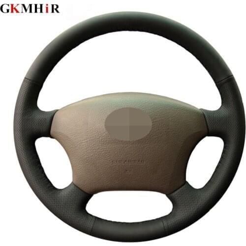 DIY Hand-stitched Black Artificial Leather Car Steering Wheel Cover for Toyota Land Cruiser Prado 120