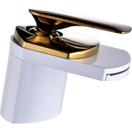 Bathroom Basin Faucets Brass Sink Mixer Tap Hot & Cold Single Handle Deck Mounted Lavatory Crane Tap White & Gold Free Shipping