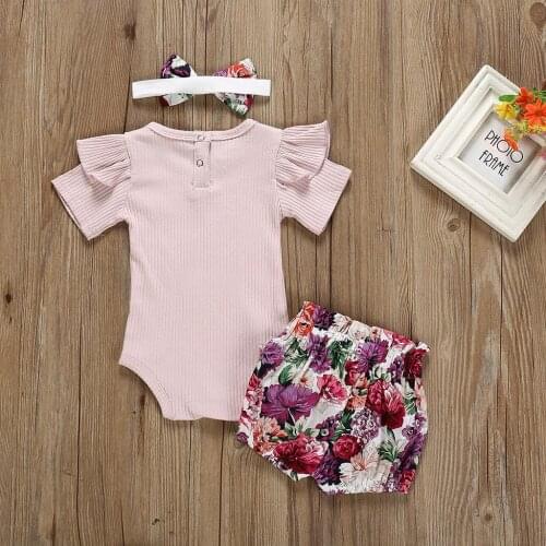TELOTUNY Childrens clothing (6M-24M)Newborn Kids Baby Girls Outfits Clothes Short Sleeve Romper +Flower Print Shorts Set Jun20