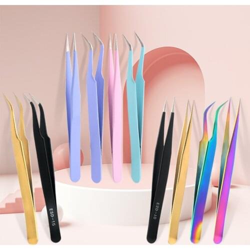Precision Tweezers Bend Straight Sewing Tool Rhinestones/Eyelash Handmade Sewing Tool Accessories Tip Forceps Soldering Tweezers