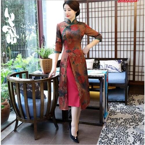 New Vietnam Ao dai Cheongsams Traditional Dress Retro Qi Pao Women Antique dress Spring
