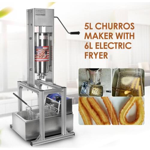2pcs Machine / Lot Heavy Duty Vertical 5L Spanish Churrera Churros Machine Maker With 6L Electric Deep Fryer 5Pcs Nozzles
