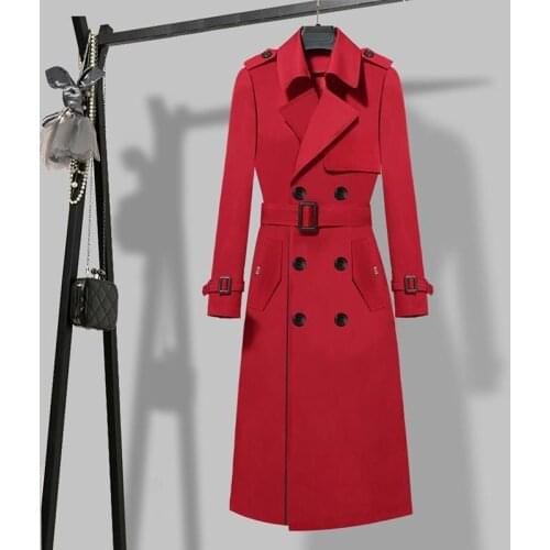 Outwear Female High Quality Red Black Kaki Trench Womens Autumn Windbreaker Over-Knee Casual Long Coat