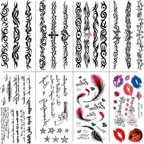Letter Rose Temporary Tattoos for Women Men Black Red Arm Sleeve Simulation Waterproof Fake Tattoo Stickers Body Transfer Tattoo