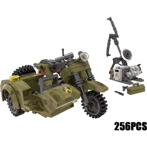 WW2 military across battlefield MWSC Motorcycle With a Sidecar batisbricks moc building block world war army figures brick toys