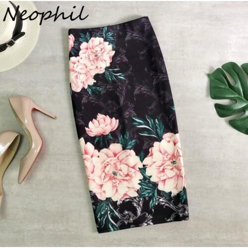 Neophil XXL Pencil Skirts Cartoon Letter Floral Print Midi Skirt High Waist Bodycon Vintage 2021 Summer Women Wrap Faldas S21556