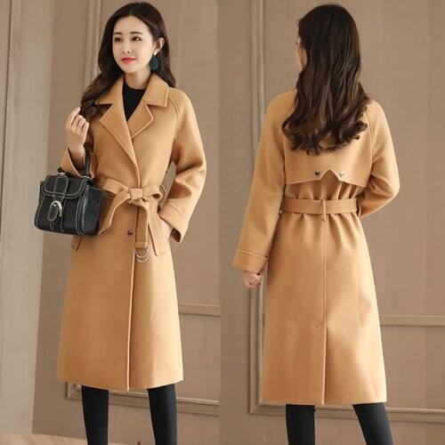 Women Outerwear Autumn Winter Clothing Fashion Warm Woolen Blends Slim Female Elegant Belt Double Breasted Woolen Coat 2021 New