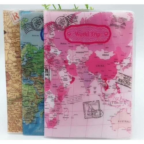 Womens PVC Leather Waterproof Passport Holder New World Trip Map Travel Passport Covers for Men Passport Wallet Card Holder