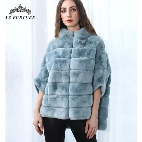 2021 New Arrival Winter Women Real Rabbit Fur Bat Shirt Warm Outer Clothing Blue Rabbit Fur Top Coat Fashion Popular Outwear