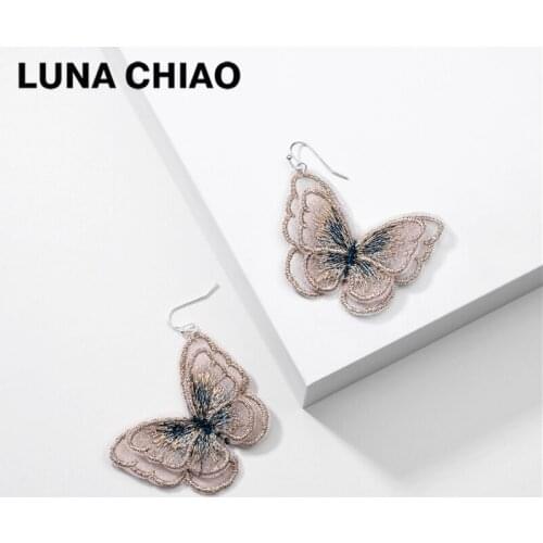 LUNA CHIAO 2020 Popular Trendy Yarn Silk Imitation Butterfly Butterflies Wings Drop Statement Earrings for Women