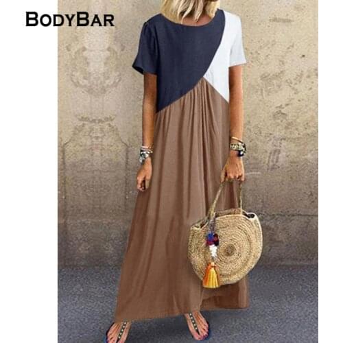 Casual Round Neck Plus Size Dress Ladies Color Matching Beach Long Robes Summer Short-sleeved Loose Vestidos 5XL Bohemian Dress