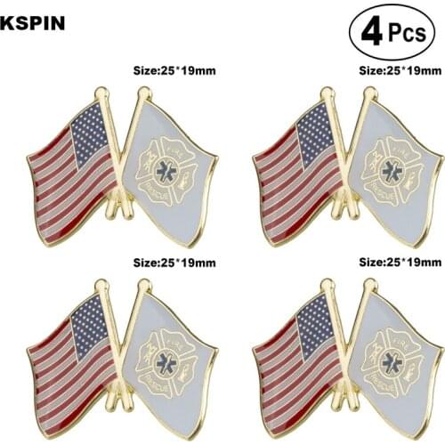 U.S.A & Fire Rescue Friendship Flag Pin Lapel Pin Badge Brooch Icons 4pcs