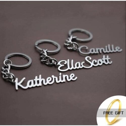 Gold Keychain Stainless Steel Keychain Personalized Name Nameplate Keychain Women Men Customized Keychain Jewelry Birthday Gift