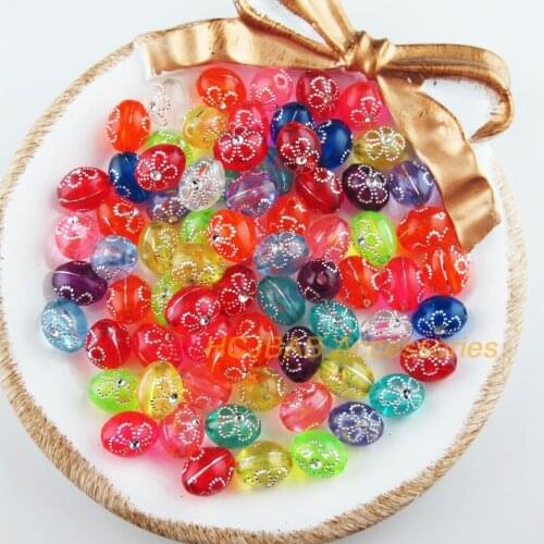100 New Flower Charms Oval Rice Acrylic Spacer Beads Mixed Colors 8x10mm