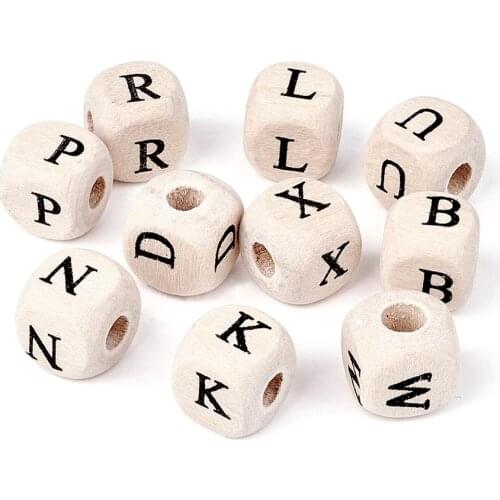100PCS Square Wood Letter Beads Wooden Alphabet Beads Loose Bead for Jewelry Toys Making DIY Bracelet Necklace 10x10mm
