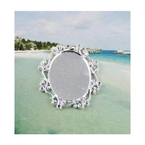 150 Silver Color plated glue on bail Cabochon Settings Pendant Trays oval charm A11664SP