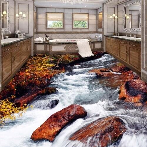 Custom 3D Floor Wallpaper Bathroom Toilet Bedroom PVC Floor Sticker Decor Waterproof Self-adhesive Vinyl Wallpaper Murals 3D