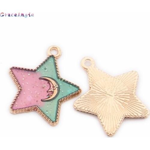 8pcs/lot Mixed Enamel Gradient Color Alloy Moon Star Charms Necklace Pendant Jewelry Bracelet Charms DIY Dangle Earrings Jewelry