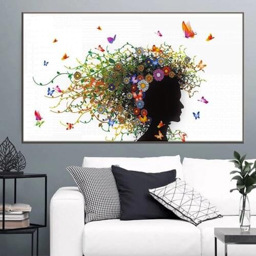African Black Woman Head Flower Canvas Painting Wall Art Posters and Prints Modern Style Cuadros Picture for Bedroom Decoration