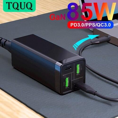 TQUQ GaN 85W PD USB C Fast Charger Block, 2-Port USB-C and USB-A Portable Wall Adapter for Laptops, Tablets, Mobile Phones
