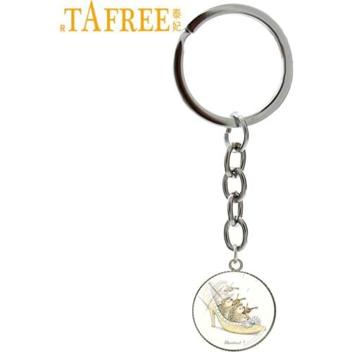 TAFREE naughty Hedgehog Key Chain it play the violin in high heeled shoes Keychain round Glass fashion style metal jewelry H241
