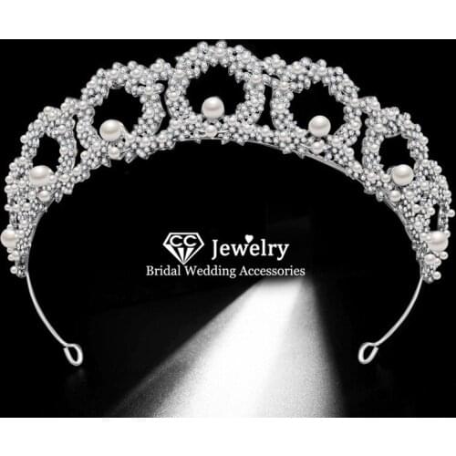 CC Wedding Crown Bridal Headpiece Women Hair Accessories Engagement Jewelry Flower Shape Tiaras and Crowns Pearl Hairwear HS55