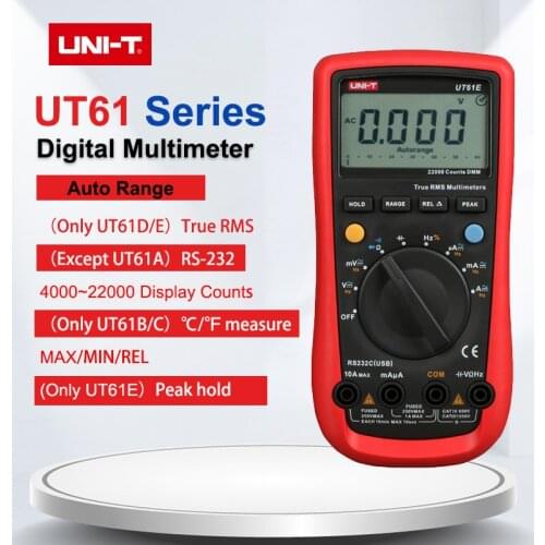 UNI-T UT61E UT61B UT61C UT61D UT61A Digital Multimeter True Rms AC DC Meter Software CD & Data Hold Multitester