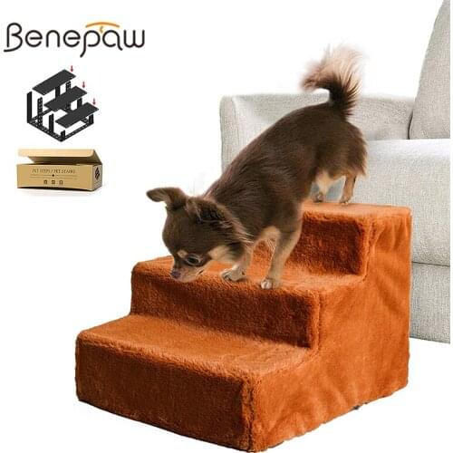 Benepaw Sturdy Small Dog Stairs Ramp Safe Washable Removable Plush Cover Quality Pet Steps For Cats Puppies Easy To Install
