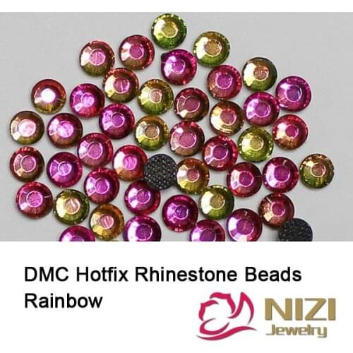 DMC Hotfix Rhinestones ss6 ss10 ss12 ss20 ss30 Rainbow Color Round Flatback Strass Glass Diamonds For Wedding Dress DIY Designs