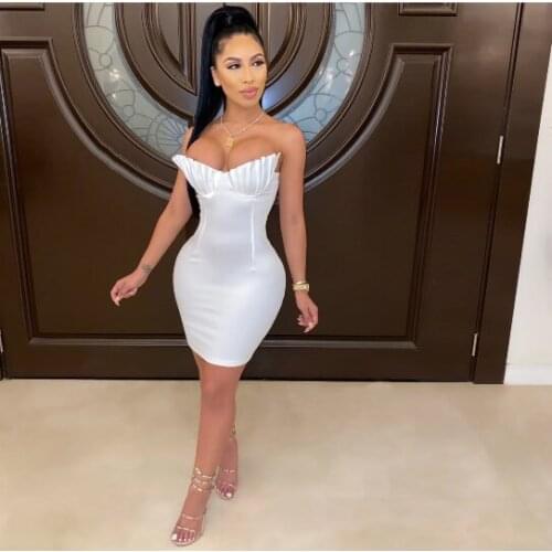 HQBORY 2020 New Summer White Strapless Bandage Dress Sexy Sleeveless Bodycon Club Dress Celebrity Evening Party Dress Vestidos