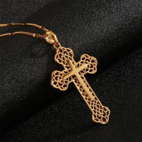 Gold Color Classical Catholic Multilayer Cross Pendant Necklace Trendy Cross Jewelry