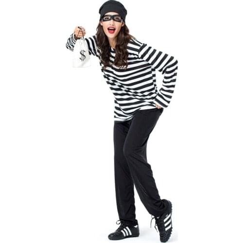 Umorden Unisex Bank Robbin' Bandit Burglar Costume Women Men Prisoner Criminal Theme Party Cosplay Halloween Mardi Gras Outfit