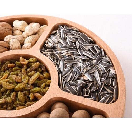 Creative Dining Table Wooden Round Tray Fruit Storage Tray Grid Combination Nut Tray Solid Wood Dried Fruit Tray