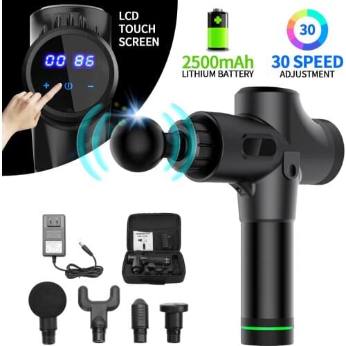 Massage Gun Deep Fascial Massager Tissue Percussion Body Relief for Muscle Ache Pain Tension Fascia gun Heads Tip LCD display