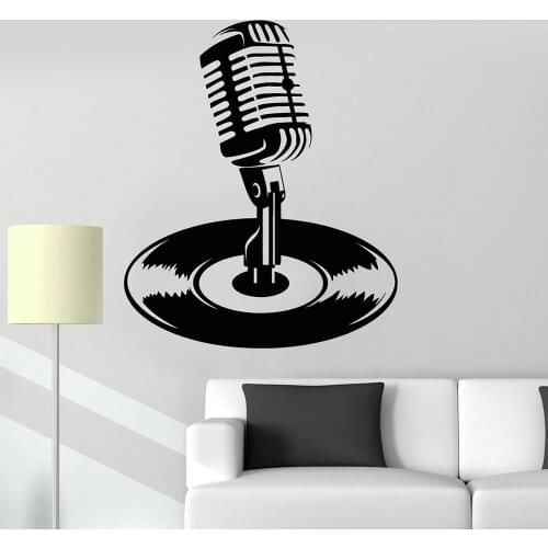 Microphone Wall Decal Music Classroom Ornament Record Karaoke Musical Vinyl Wall Stickers Living Room Decor Accessories Z098