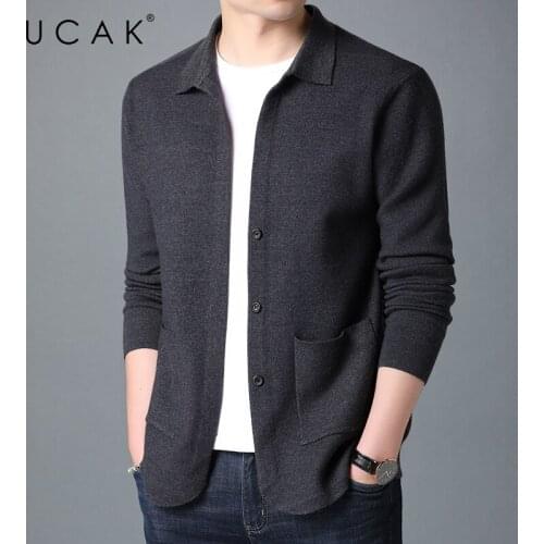 UCAK Brand Casual Pockets Cardigans Men Sweatercoat Clothing Autumn New Classic Streetwear Solid Color Cardigan Pull Homme U1243