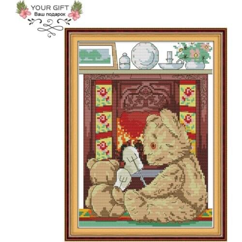 Joy Sunday KB033 Bear Mom And Little Bear 14CT 11CT Counted and Stamped Bear Mom And Little Bear Cross Stitch Kits Christmas