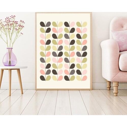 Pink Leaves Plant Prints Modern Mid Century Wall Art Canvas Painting Minimalist Poster Scandinavian Style Living Room Home Decor