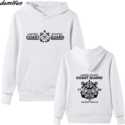 New Fashion Men Fleece Sweatshirt United States Coast Guard Uscg Military Navy Hoodie Hip Hop Jacket Coat Harajuku Streetwear