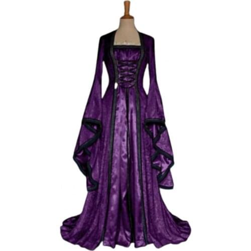 2021 New Autumn Winter Cosplay Dress Flare Sleeve Vintage Floor Length Solid Color Large Cuff Maxi Dress Halloween Cover-Ups