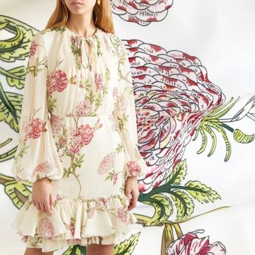 New large flowers digital printing fabric spring and summer hot clothing handmade DIY fashion dress fabric black and white