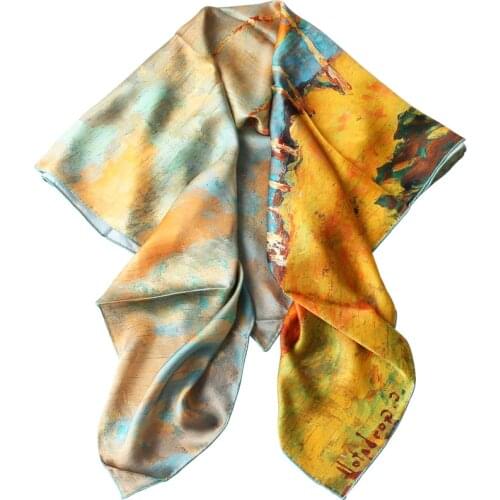 New Oil Painting Square Silk Scarf 110cm Female Bandana Shawl Muffler Pareo Bandanna Handmade Memories Gift