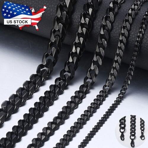 Women Men Link Chain Gold Black Silver Color Necklace 3/5/7mm Stainless Steel Jewelry Curb Cuban For Men Women Wholesale LKN172