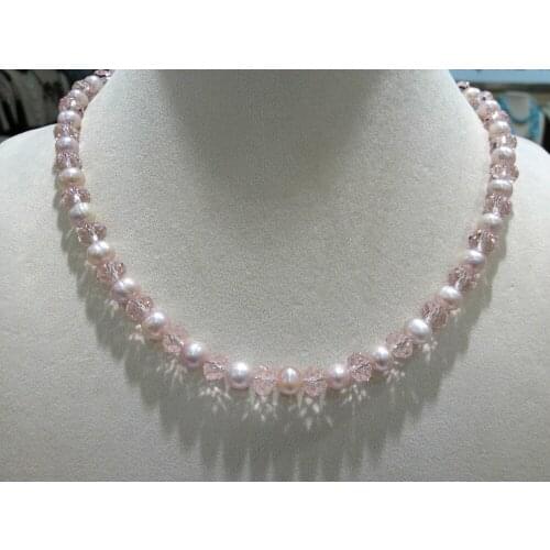 7-8MM Natural Freshwater Pearl And Crystal Necklace Trendy Real Pearls For Women Jewelry Free Shipping