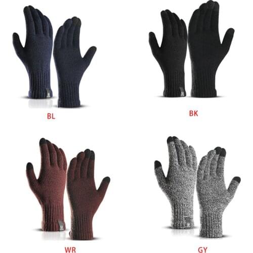 Men Womens Winter Knitted Touch Screen Gloves Outdoor Sport Training Snow Ski Full Finger Elastic Ribbed Cuff Stretchy