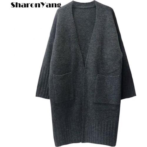 Autumn Winter Casual Long Knitted Cardigan Women Tops Mujer Vintage Loose Sweater Coat Solid Oversized Jumper Womens Cardigan