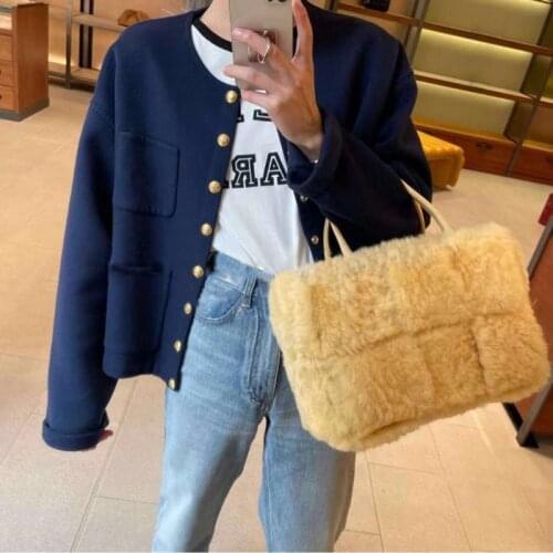 Luxury Brand Shoulder Bag Fashion Faux Fur Big Tote Bag for Women Lambswool Woven Handbag Vintage Designer Top-Handle Bags Purse